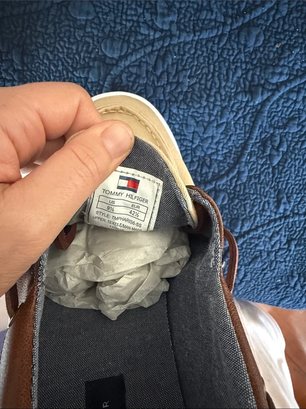 Tommy Hilfiger Men’s Tan Canvas and Brown Leather-Trim Boat Shoes